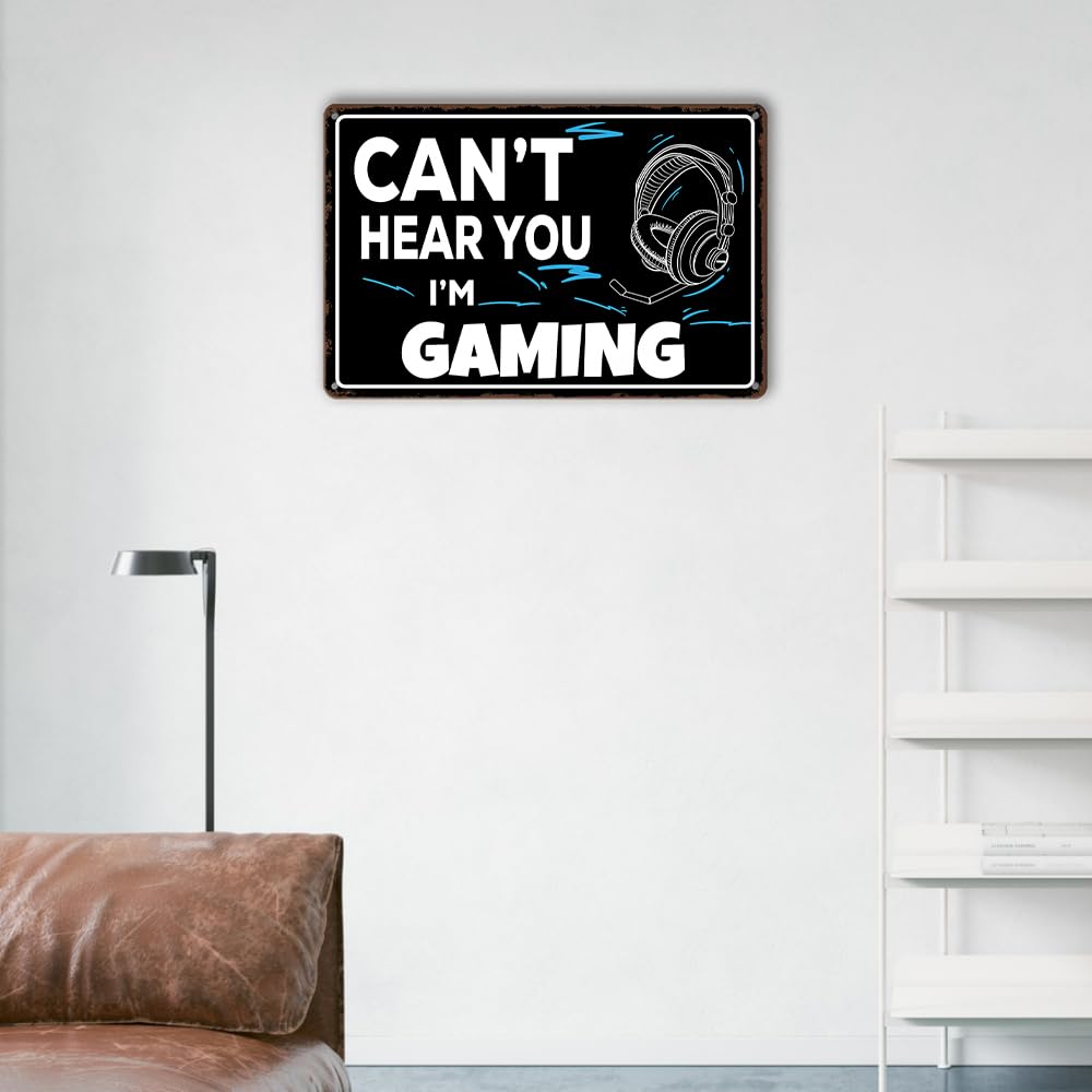 Game Room Sign Gamer Room Wall Decor Can't Hear You, I'm Gaming Signs Funny Gamer Tin Sign Gaming Decor For Boys Bedroom Teen Boy Room Decor Gaming Posters Gifts 8x12 Inches