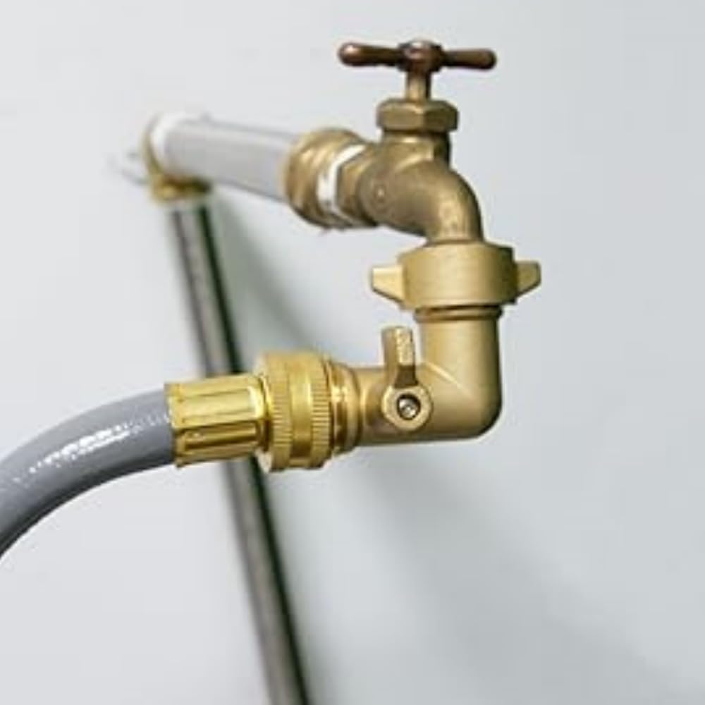 EZtar 90 Degree Garden Hose Elbow with Shut Off Valve - RV Water Hose Connector Brass Fitting for Tight Spaces (Elbow)