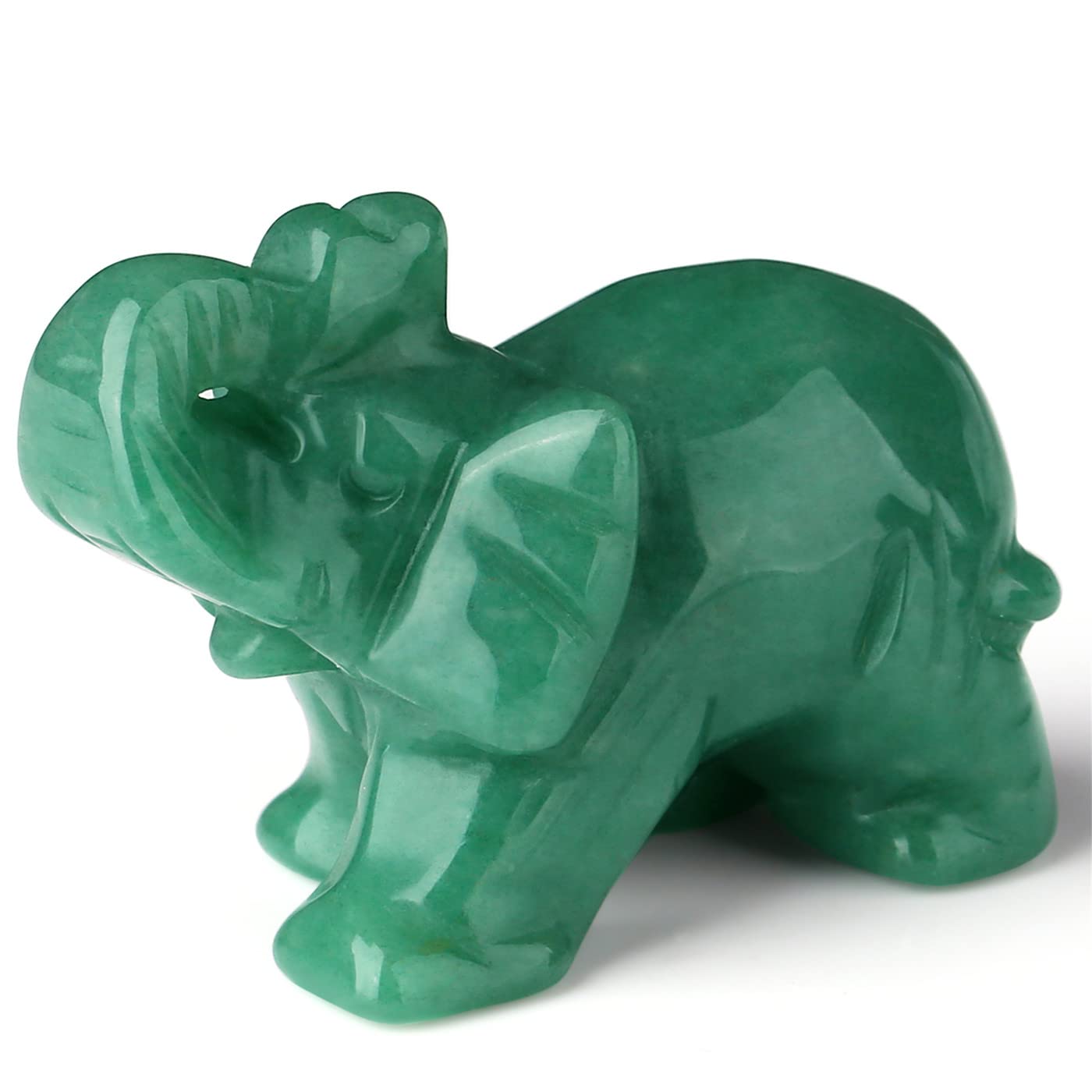 2" Green Aventurine Elephant Decor Healing Crystal Cute Polished Natural Stone Hand-Carved Sculpture Statue Figurines Gemstone Energy Hippie Home Room Office Desk Decoration Gifts for Women Men