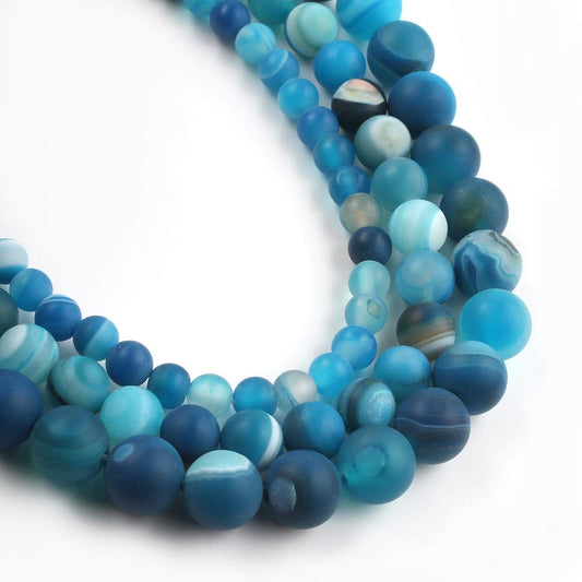 Song Xi Blue Frosted Striped Agate Beads 6mm Natural Stone Beads for Jewelry Making Gemstone Beads