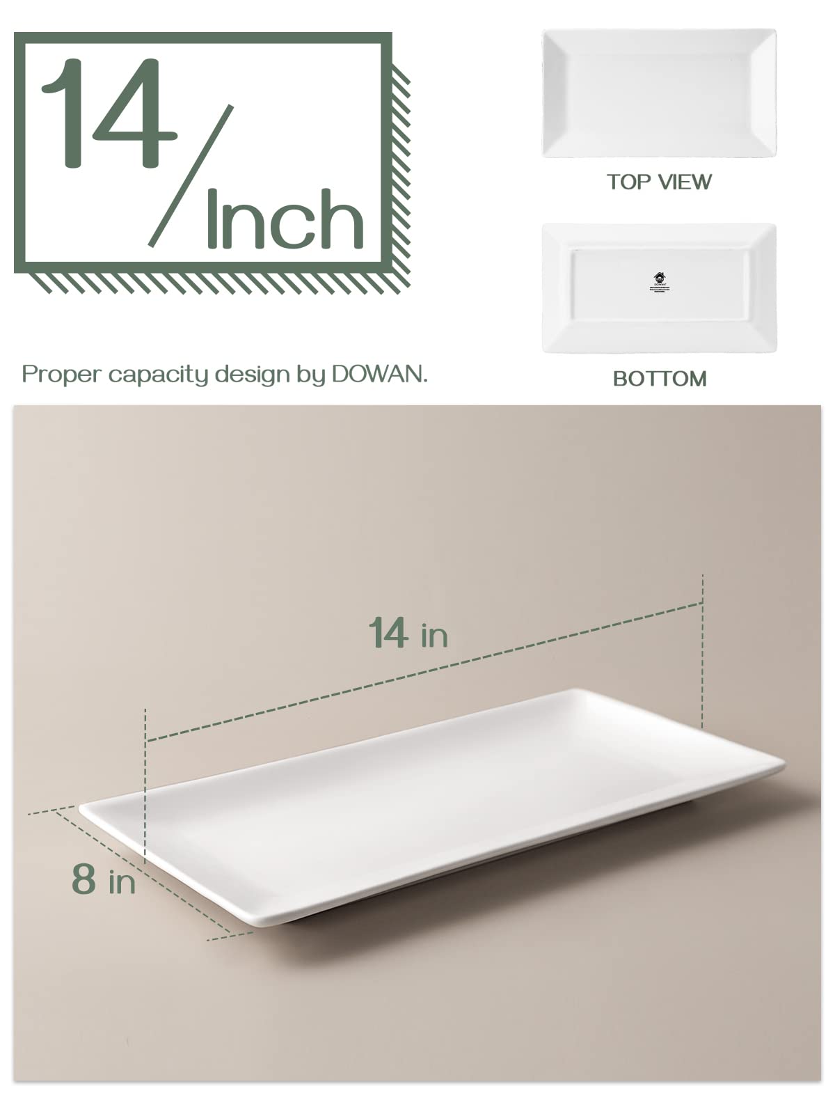 DOWAN 14" Serving Trays, Serving Platters, Ceramic Serving Platters and Trays, Rectangle Plates, Set of 3, for Weddings, Parties, Oven, Microwave, Dishwasher, Heat Resistant, Easy to Clean, White