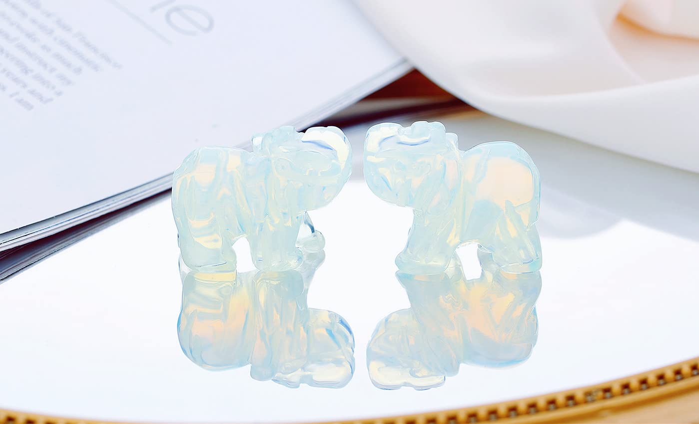 QINJIEJIE Opalite Elephant Crystals Luck Elephant Decor Pocket Crystal Statue Moonstone Guardian Stones Figurine Office Hippie Room Cute Desk Gem Decor Spiritual Love Gift Christmas Stocking Stuffers