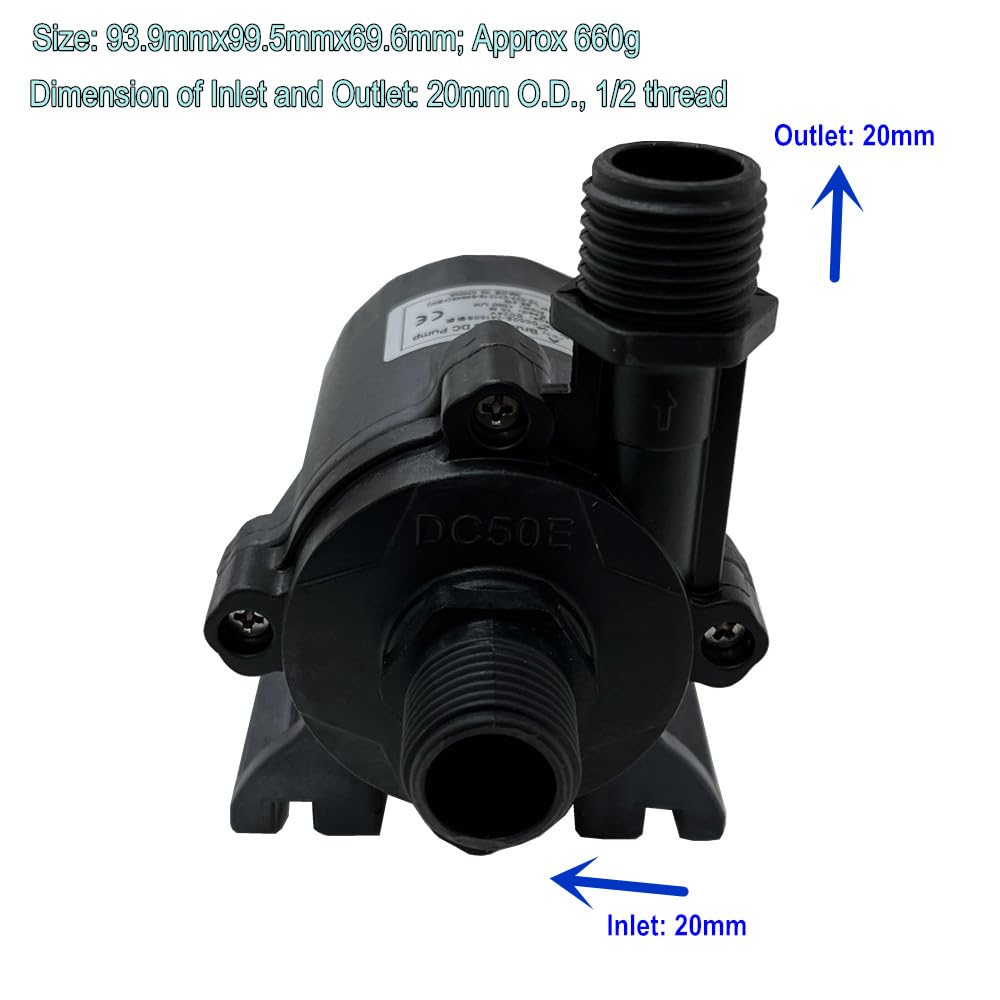 SHYSKY Small Yet Power Brushless DC Water Submersible Pump DC50E-24150S 24V 86W 15M 49ft Lift 412GPH Low Noise Continuous Circulation Cooling Pressure Gardening Sys