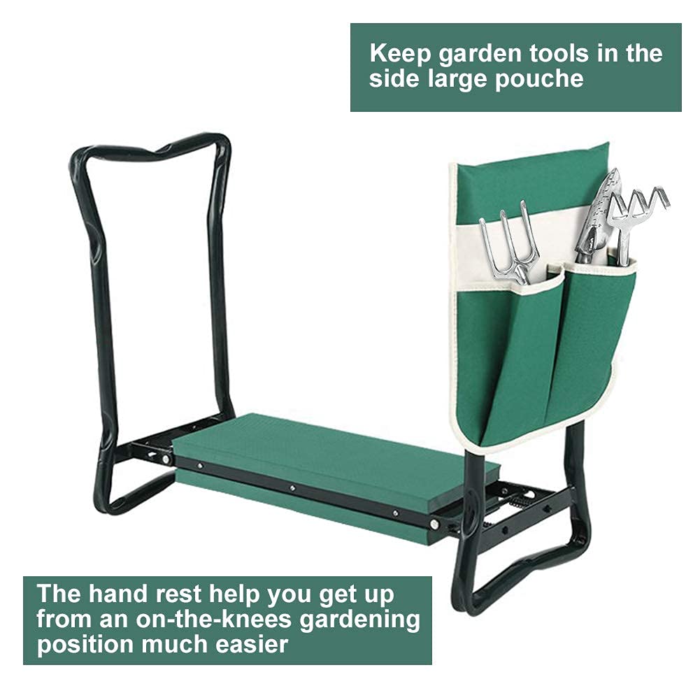 PLKO Garden Kneeler and Seat Stool Heavy Duty Garden Folding Bench with Large Tool Pocket and Soft EVA Kneeling Pad for Gardening Lovers
