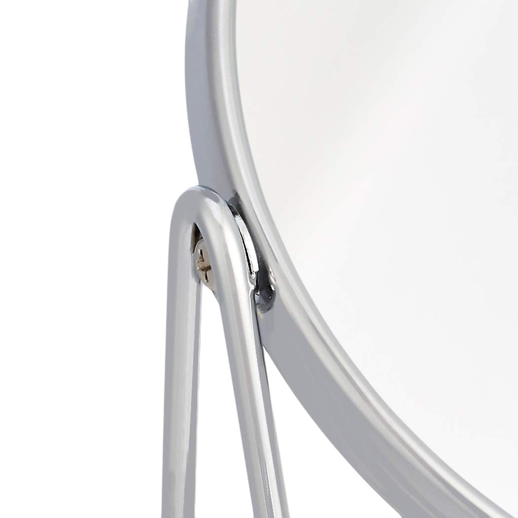 Amazon Basics Vanity Round Tabletop Mirror with 360° Rotation, Double Sided 1x/5x Magnification, Chrome Finish, Squared Bamboo Tray, 7.2"L x 3.35"W
