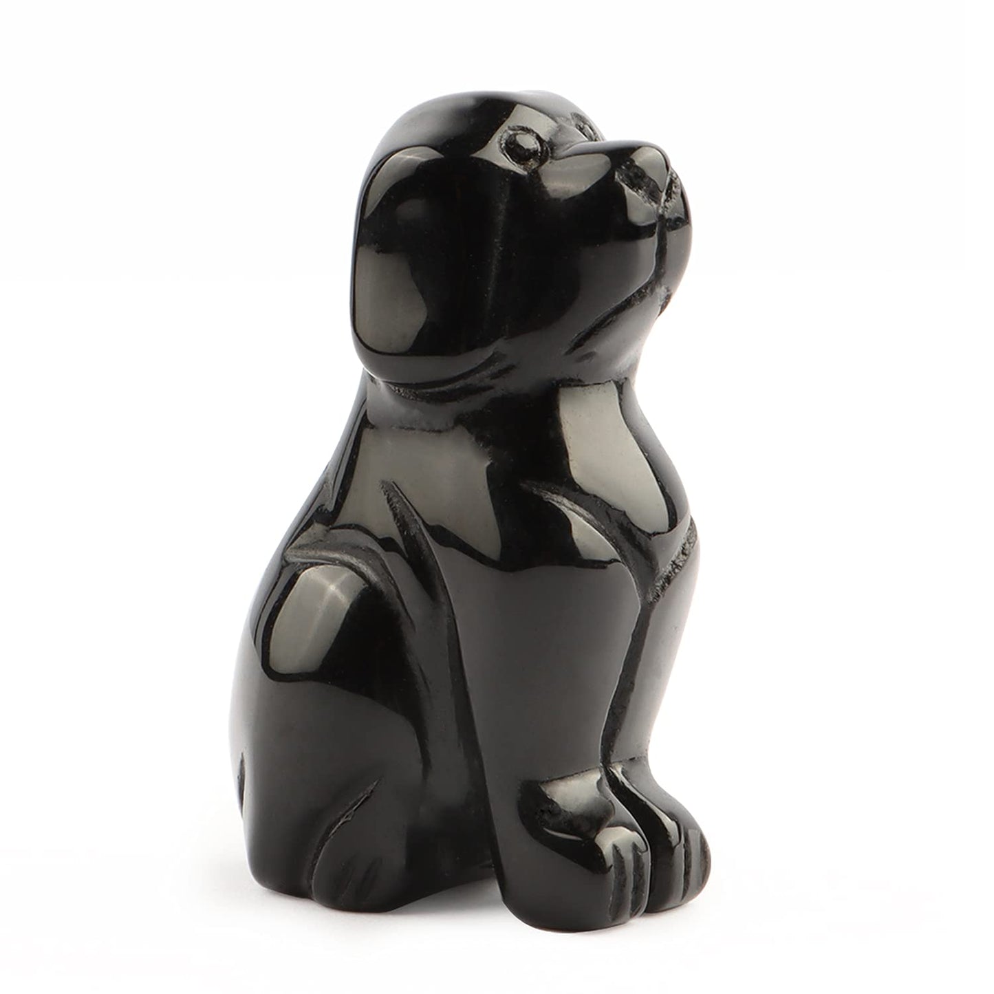 Artistone 2" Black Obsidian Dog Crystal Animals Figurine Carved Gemstone Puppy Dog Statue Sculpture Craft Home Decorations