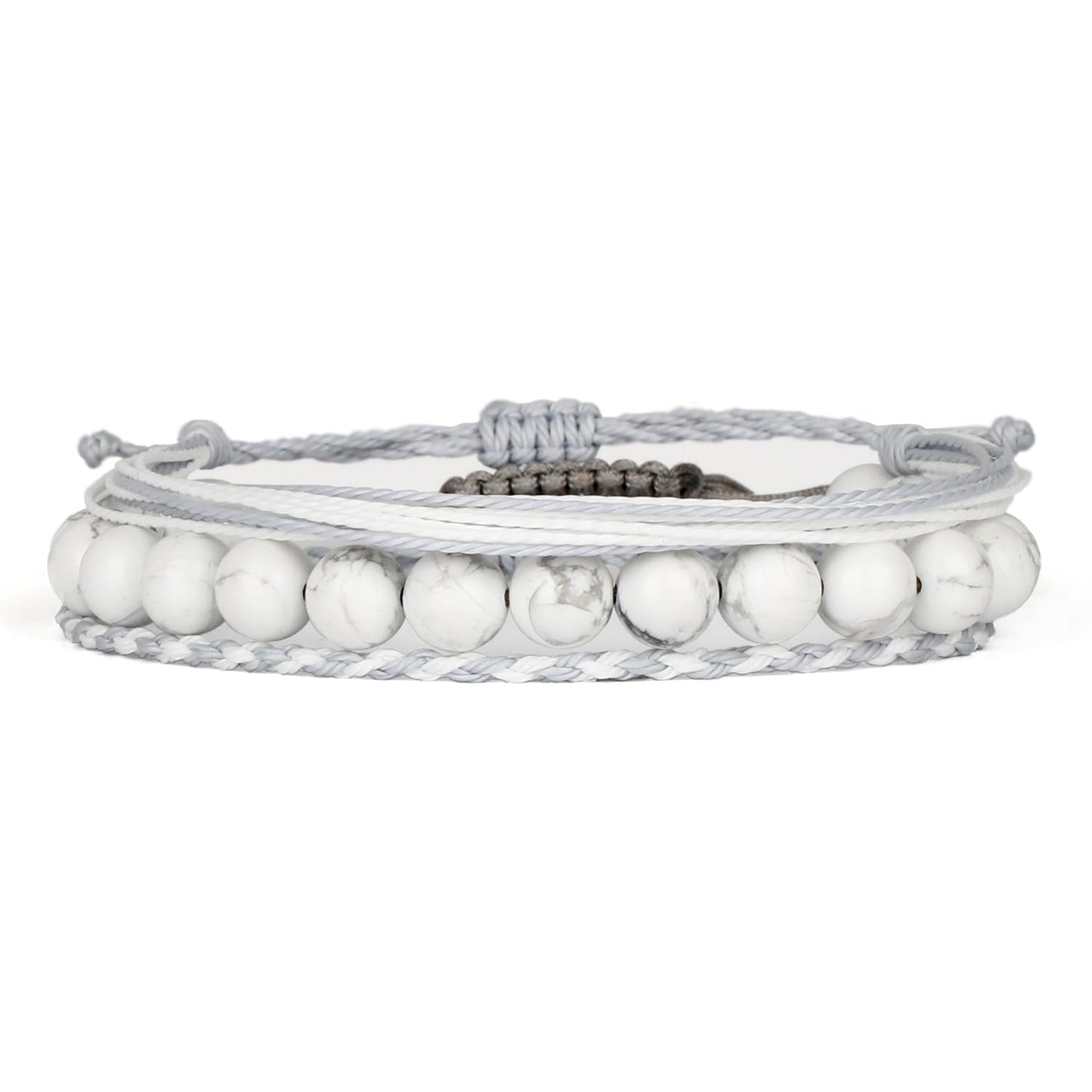 QOGIR Handmade Healing Stones Bracelet,8mm Natural White Howlite Gemstone Beads Bracelet,for Men Women Gifts with 2PCS Size Adjustable Rope Bracelets