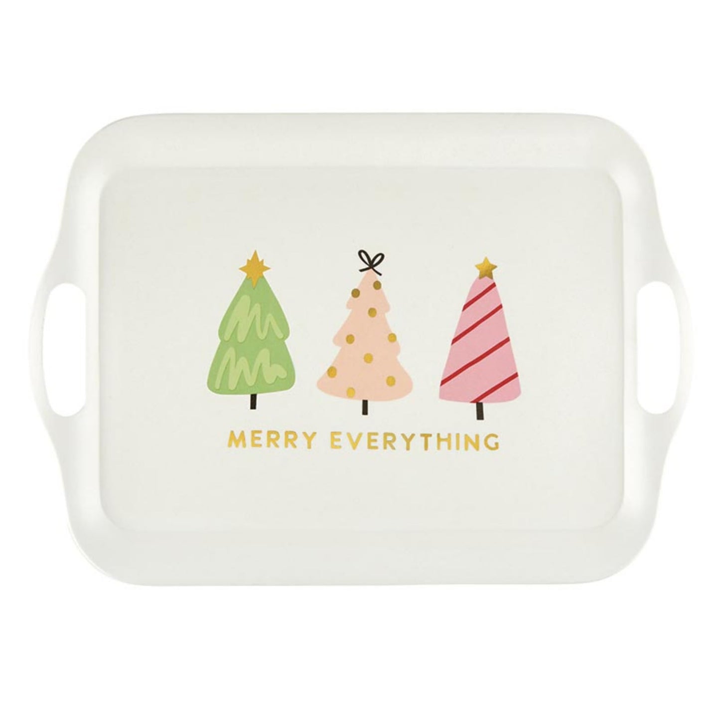 Slant Collections Holiday Serving Tray with Handles Bamboo Rectangular Platter, 16.5" x 11.5", Merry Everything