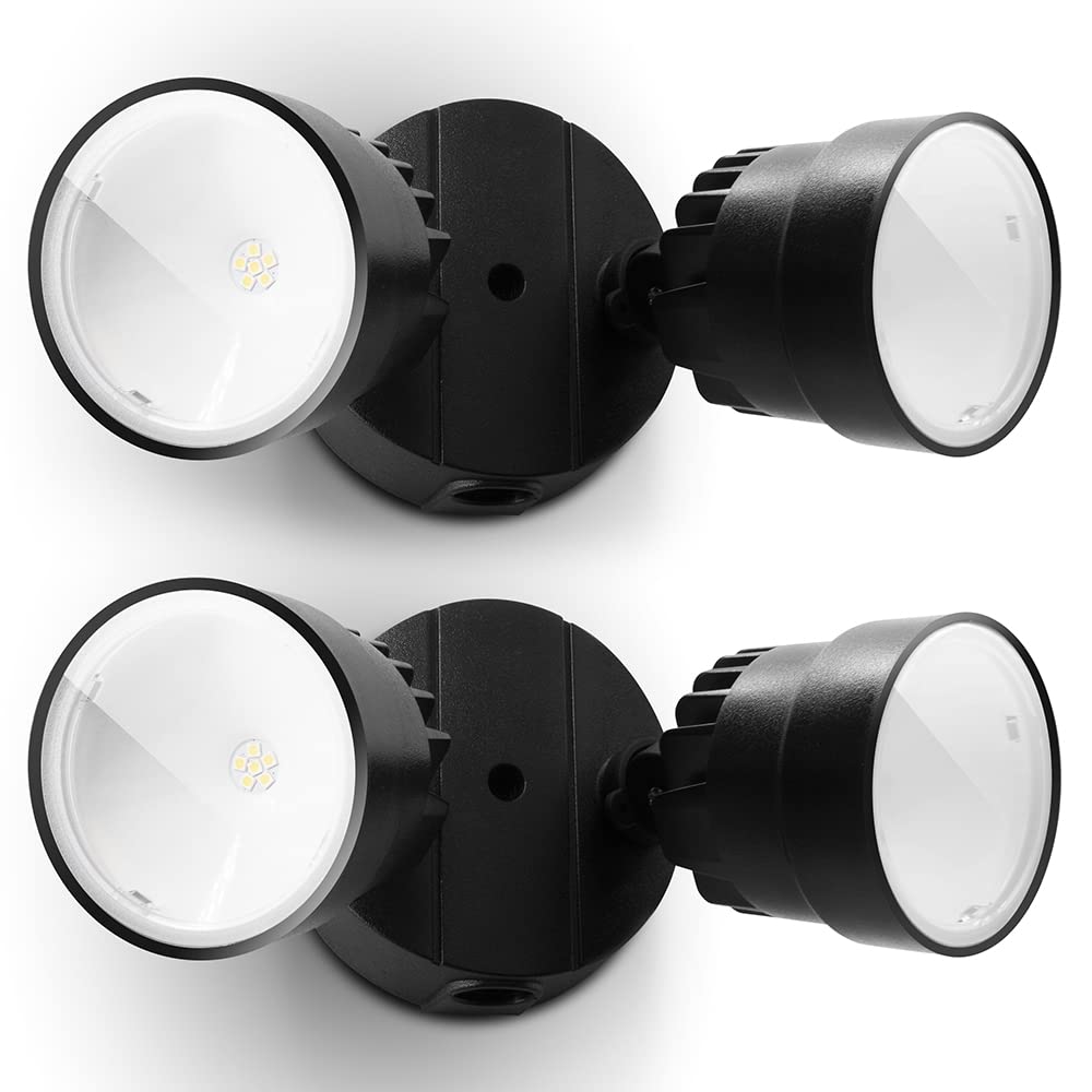 LUTEC 2 Packs P6221B 2000 Lumen 18 Watt 28 LED Dual-Head Flood Light Outdoor, Waterproof Exterior Security Wall Light for Patio, Garden,Yard-Black