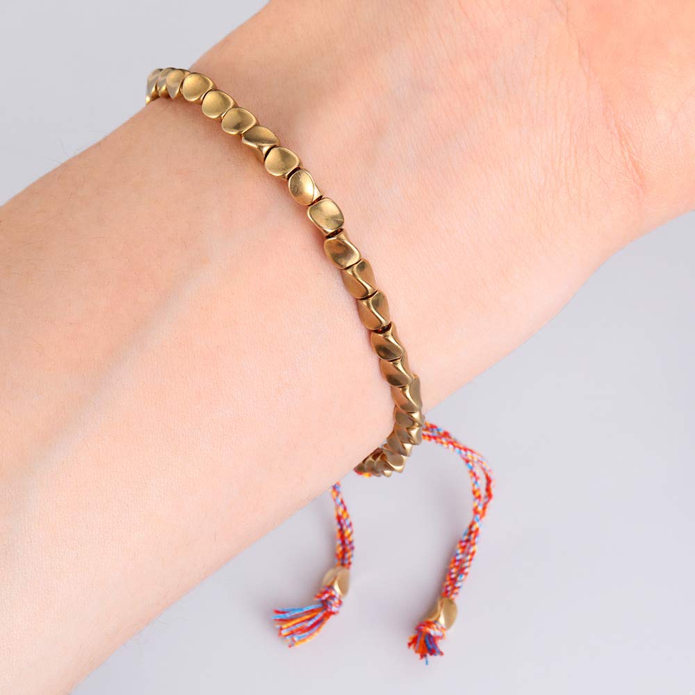 Wremily 2 Pcs Tibetan Copper Bead Adjustable Braided Cotton Bracelet Set Handmade Lucky Rope Bracelet Gift for Women Men