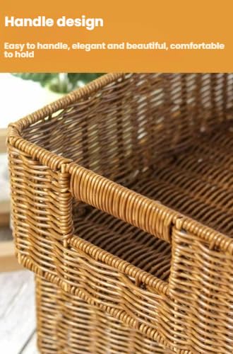 ANQIAOS Plastic Storage Baskets for Shelves and Cabinets, Pantry Baskets Organization and Storage, Wicker Storage Baskets for Organizing, Water-Resistant and Durable(Set of 2, Dark Brown)