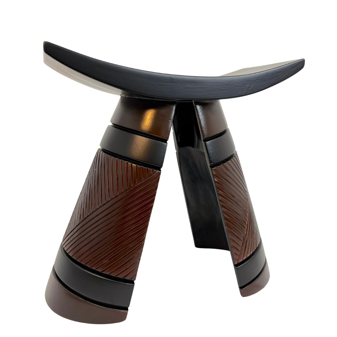 Tekura Striped Accent Stool | Handcrafted Wooden Piece with Modern Striped Design | Artisan-Made Seating or Side Table | Elegant Decor for Living Room, Bedroom or Entryway