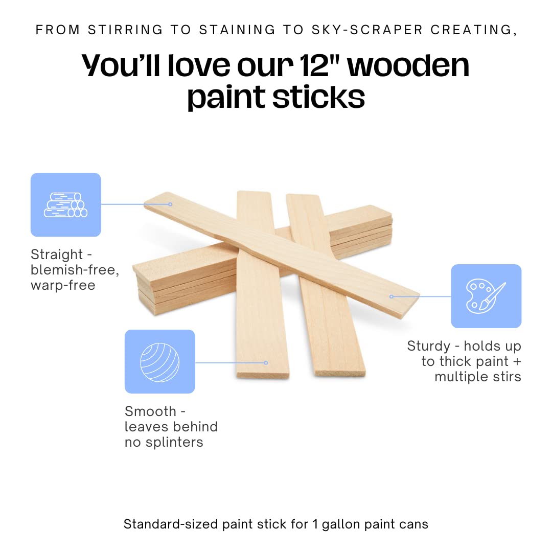 12 Inch Paint Sticks, Box of 50 Hardwood Paint Stirrers, Wood Mixing Paddles for Epoxy or Resin, Garden or Library Markers by Woodpeckers