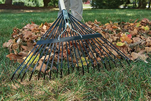 True Temper Steel Tine Leaf Rake with Hardwood/Steel Handle for Lawns, Gardening, and Dethatching, 22 Tines, Black