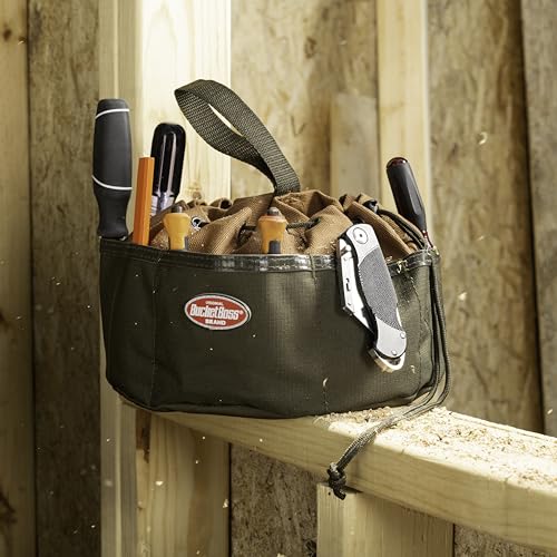 BucketBoss 25001 Canvas Organizer Parachute Bag with 19 Pockets for Nails,Screws, and Bolts in Brown