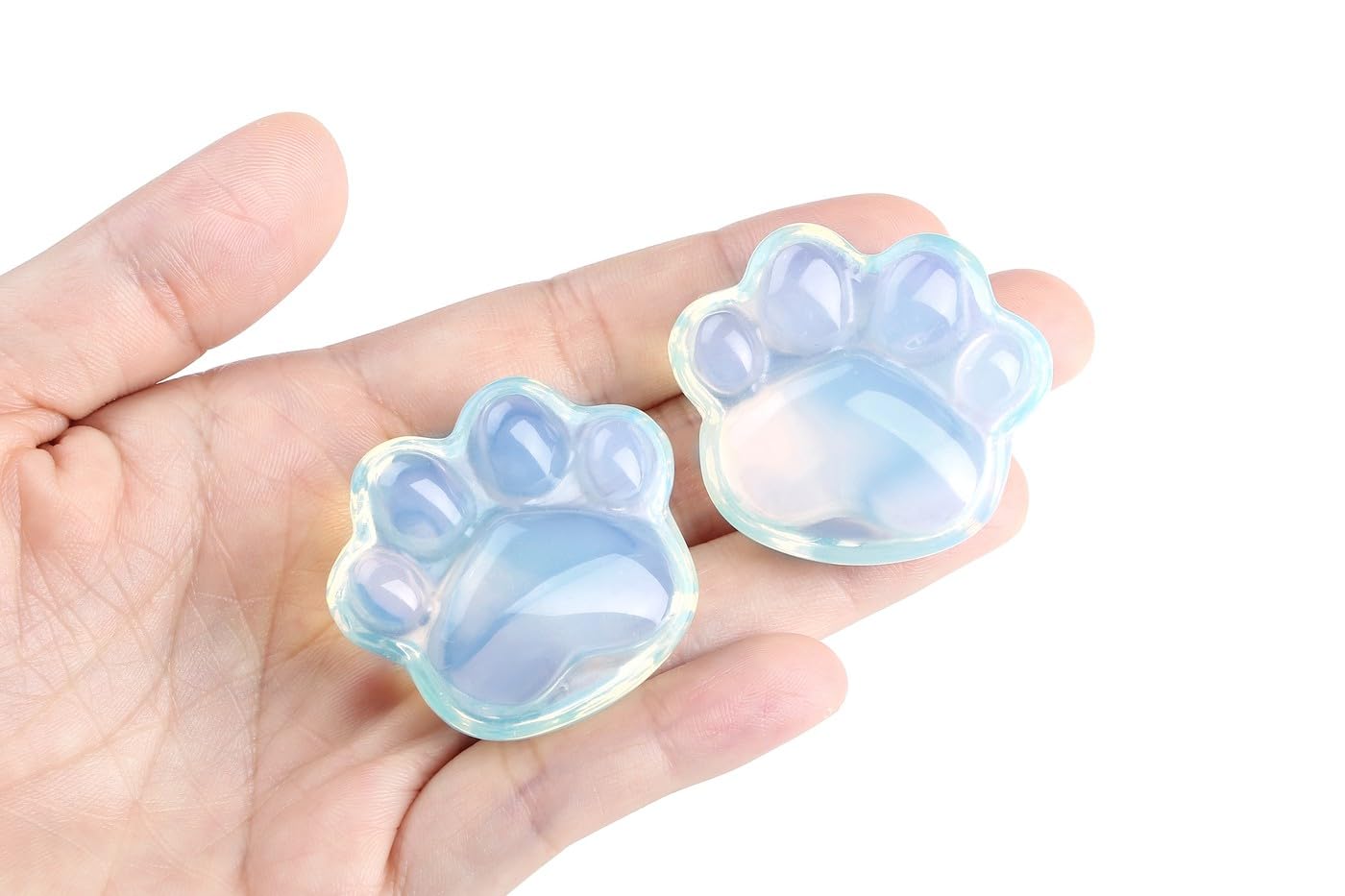 NUKAYAI Opal Opalite Cat Paw Crystal Figurines Worry Stones Carved Statue for Healing Crystals Decoration Spiritual Meditation Accessories Sculpture Kitten for Cat Lovers Women