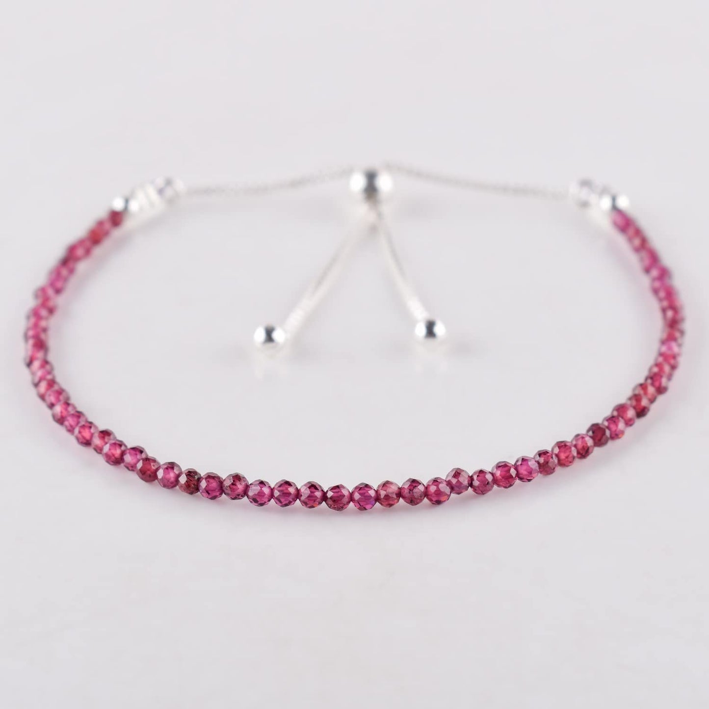 ZEMBIENCE Natural Rhodolite Garnet Gemstone Bolo Bracelet, Micro-Faceted Beads, Chakra Healing Crystals, Silver Plated, Adjustable Slider, Handmade, Women Jewelry, Valentine Gift for her, Size 10"