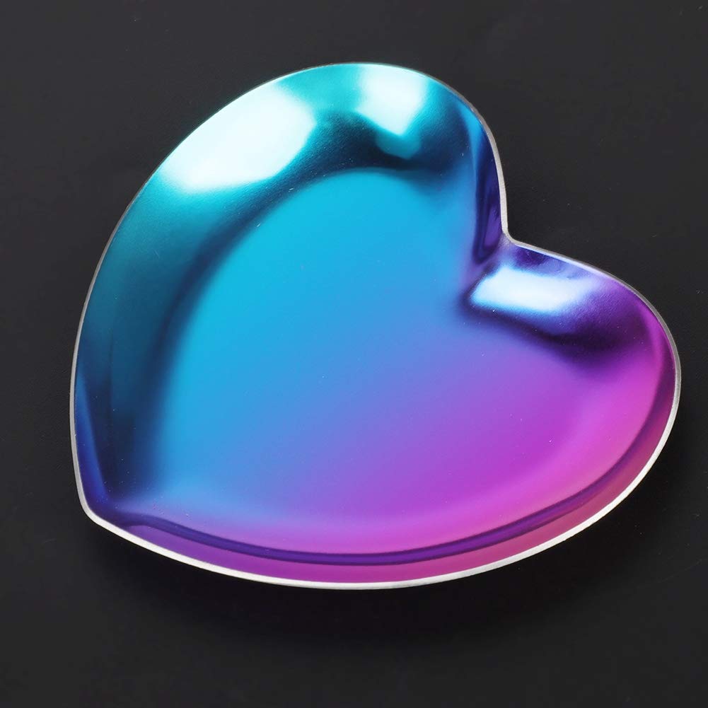 Stainless Steel Jewelry Tray, Heart Shaped Trinket Dish for Rings Earrings Necklaces Bracelet Watch Keys, Plate Tea Tray Fruit Tray Cosmetics Jewelry Organizer Box(Colorful)