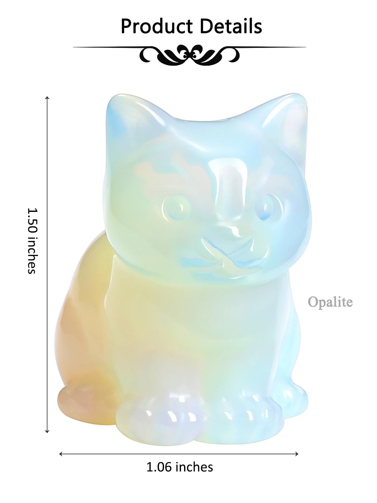 CrystalTears Opalite Crystal Cat Figurine Carved Healing Crystal Gemstone Cat Lucky Cute Stone Cat Statue for Home Office Desk Meditation Decor Crystal Gifts for Women Men Cat Lover Christmas