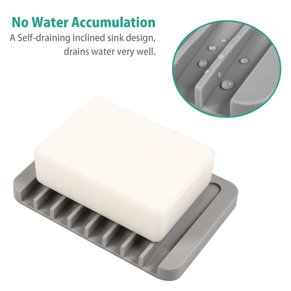 3PCS Self Draining Soap Holder, Premium Silicone Soap Dish, Soap Saver for Shower, Bathroom, Kitchen, Bath Tub, Sponges, Keep Soaps Bars Dry Clean, Easy Clean, Extend Soaps Life