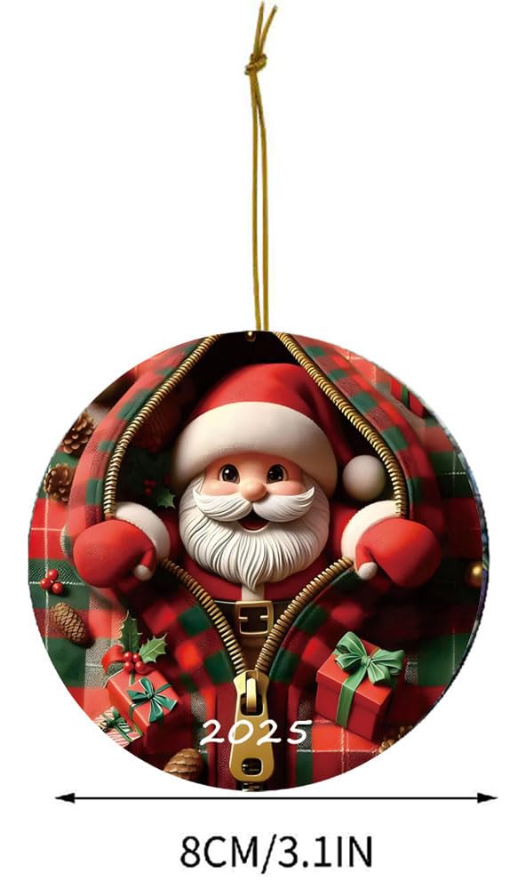 2025 Christmas Tree Fun Santa Claus Decorations, Christmas Ornaments 2025，Painted Glass Style, Unique Acrylic Hanging Decorations