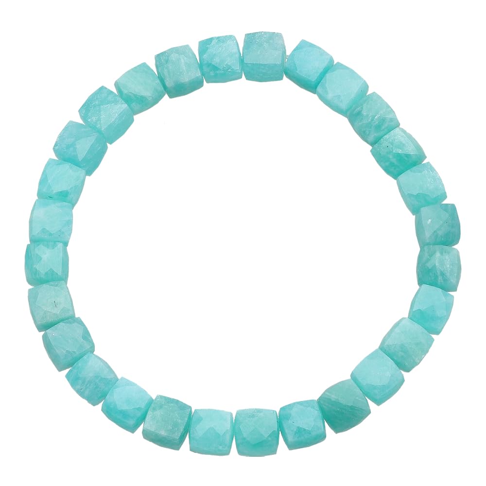 Amazonite Bracelet for Women - Amazonite Crystals and Healing Stones womens Bracelet - Cube Shape Beaded Bracelets - Stretchy Bracelets for Chakra Protection, Meditation and Healing