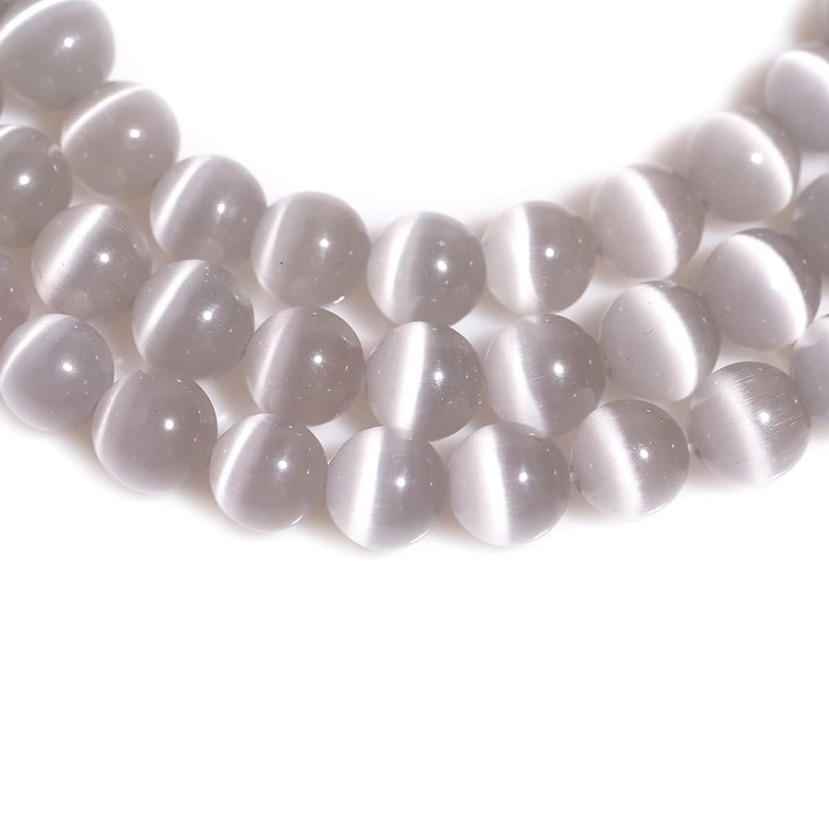 HAAMIIQII 8mm Silver Gray Cat Eye Glass Round Crystal Stone Loose Gemstone Beads for Jewelry Making Bracelets Necklaces Earrings Crafts (45-50pcs)