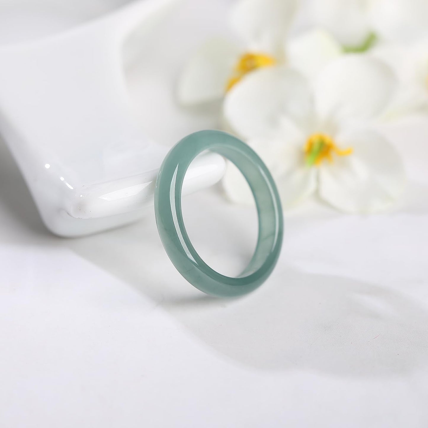 QVFVJA Real Natural Green Jade Band Ring for Women Men Genuine Jadeite Stone Rings Protection for Lovers Couples Mother Wife Birthday Valentine's Day Gifts