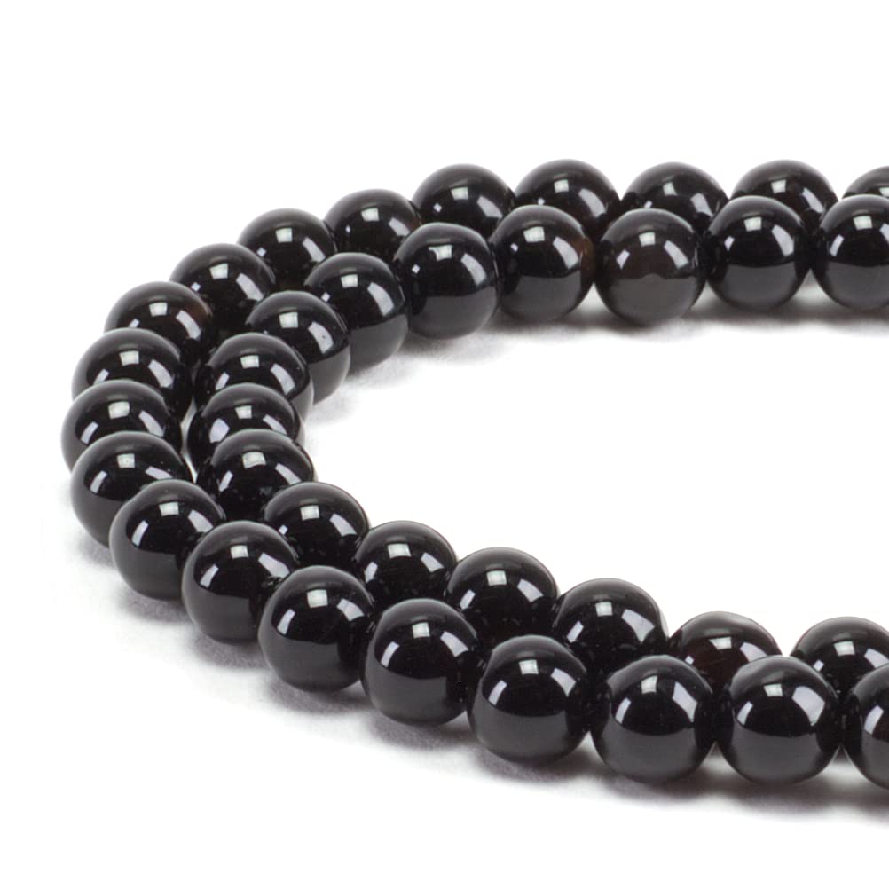 Cherry Tree Collection | 100PCS 6mm Black Agate Gemstone Round Beads for Jewelry Making | Includes Storage Box, Elastic String, and Needles