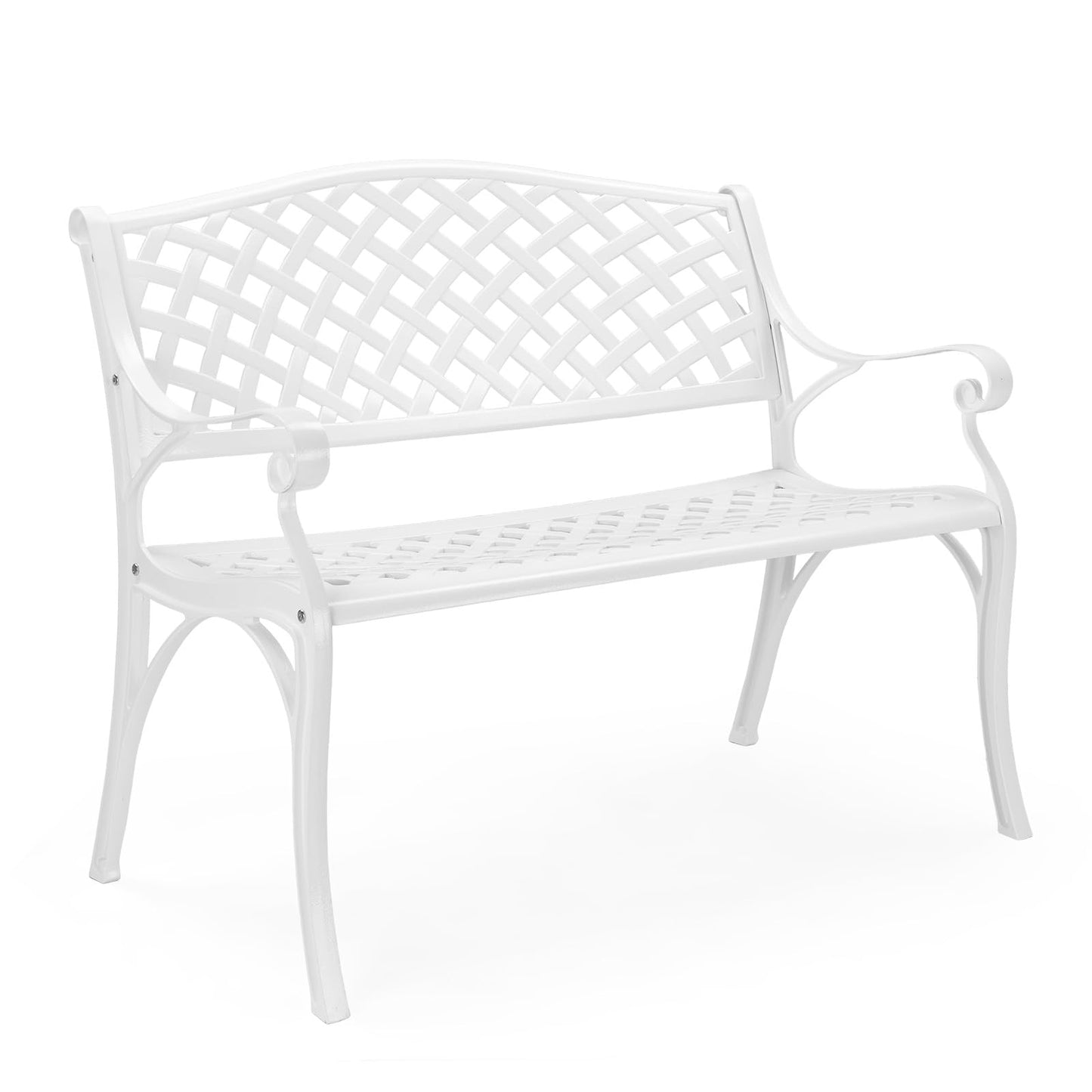 VINGLI 40.5" Patio Garden Bench,Anti- Rust Cast Iron Cast Aluminum Frame for Outdoor Path Yard Lawn Work Entryway Decor Deck (White)