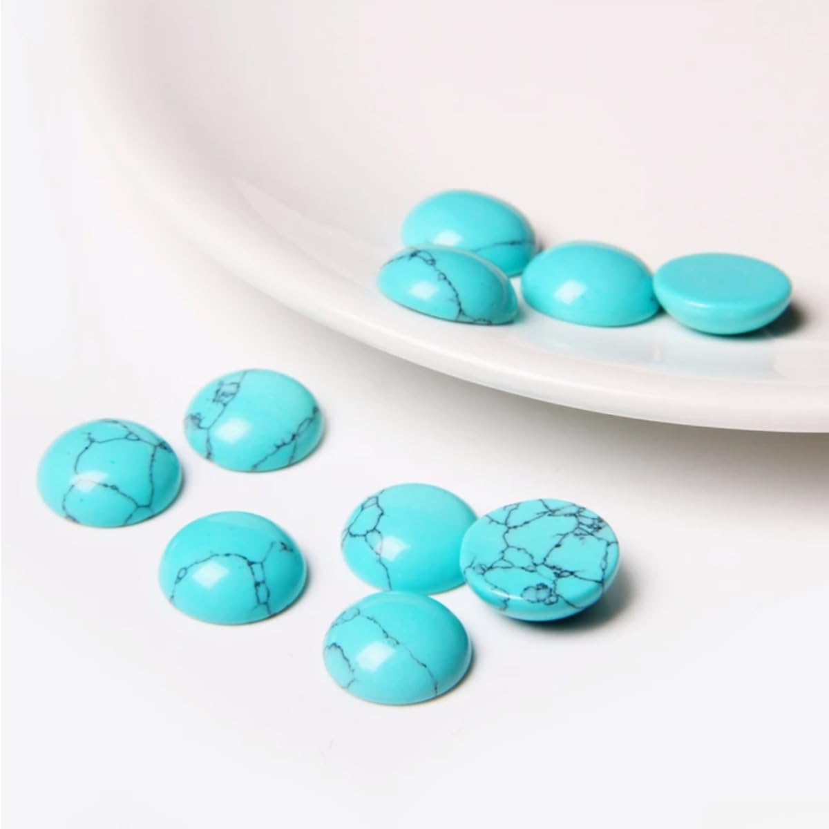 2TTFishoo 20pcs 12mm Natural Stone No Hole Turquoise Semicircle Smooth Cabochons Beads Healing Chakra Crystal Stone Bead for Jewelry Making Rings Earrings Necklace Bracelet DIY Crafts