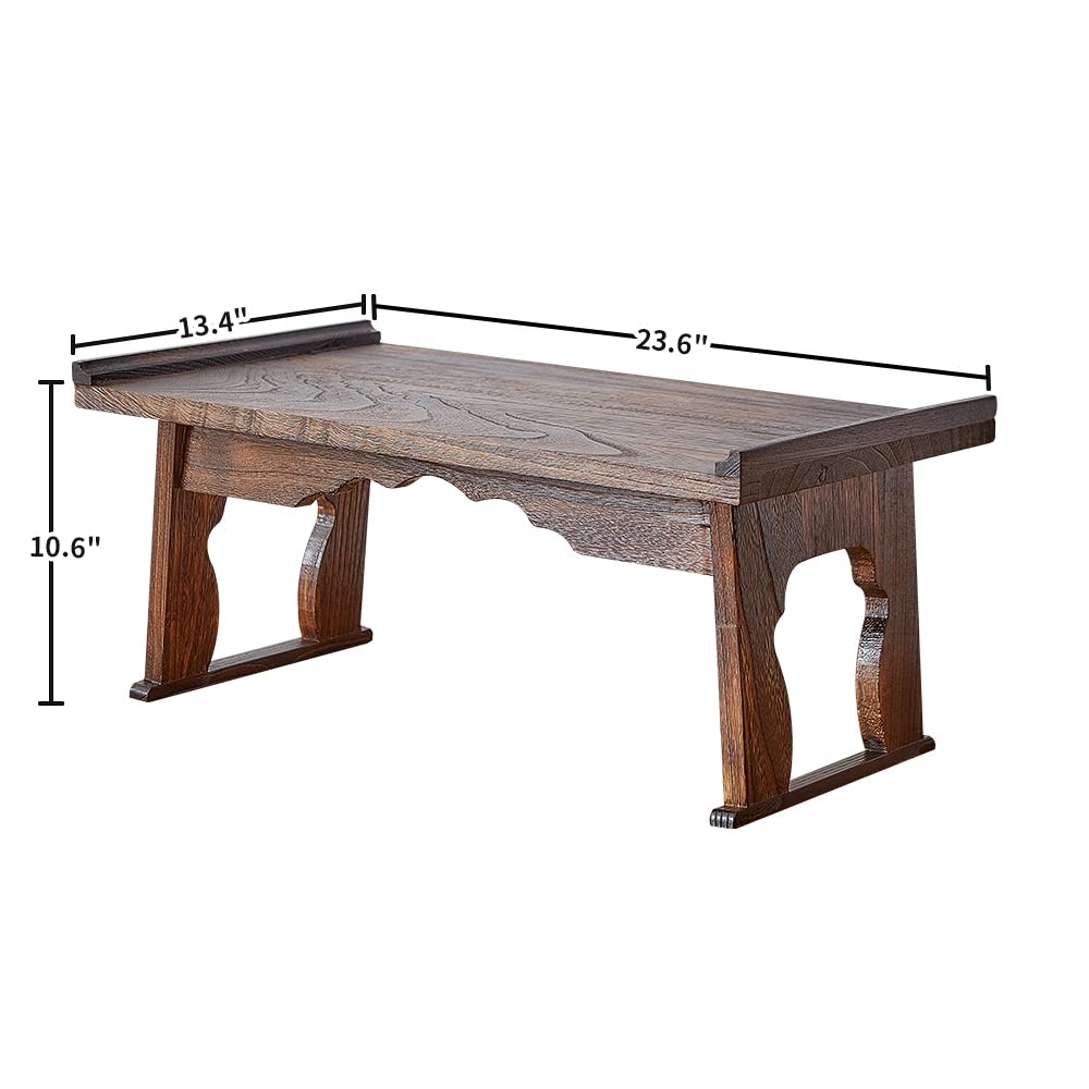 SINOBEST Foldable Wooden Laptop Desk, Breakfast in Bed Serving Tray, Japanese Floor Table for Tea & Coffee, Portable Antique Meditation Altar (23.6”x13.4”x10.6”)