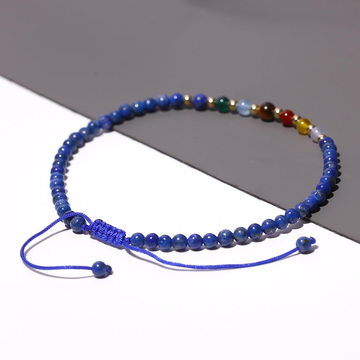 Jewever 7 Chakra Ankle Bracelets for Women Beach Foot Healing Crystals Lava Rock Essential Oils Diffuser Worry Stone Energy Balancing Meditation Yoga gifts (lapis lazuli)
