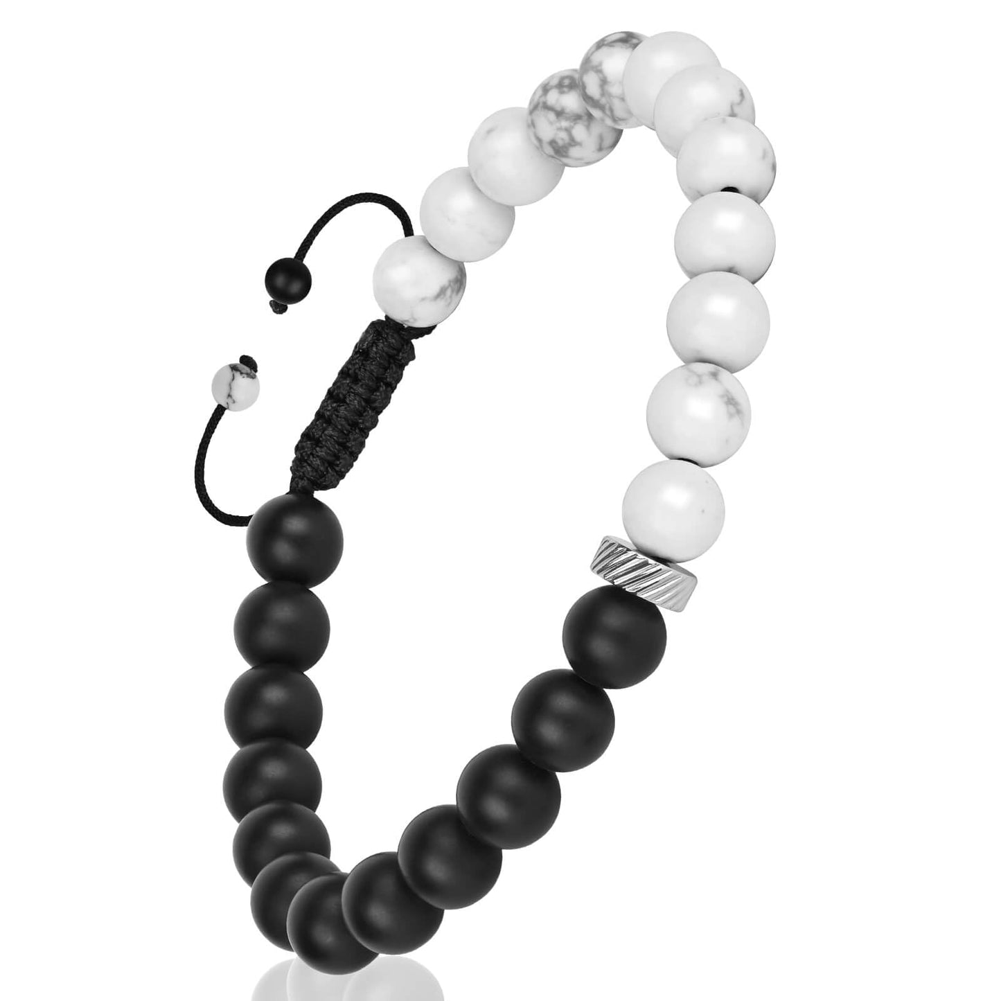 Black Obsidian White Stone Protection Bracelets, Black Obsidian Agate Men Women Crystal Bead Bracelet for Courage, Money Wealth Prosperity Handmade Good Luck Energy White Quartz Stone Bracelets