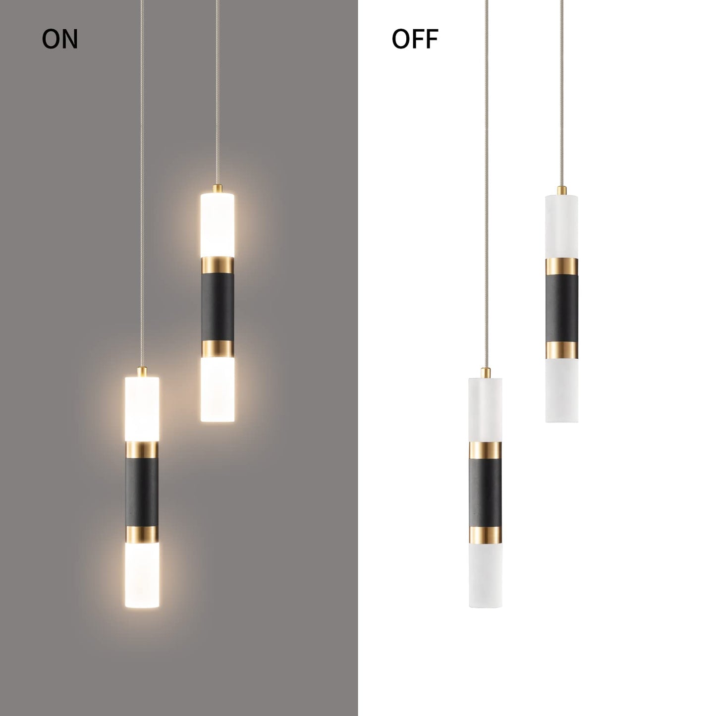 LIANGMH 2-Light Pendant Lights Kitchen Island Dimmable LED Modern Mini Pendant Light, Bedroom Small Pendant Light Fixtures (Black Gold)