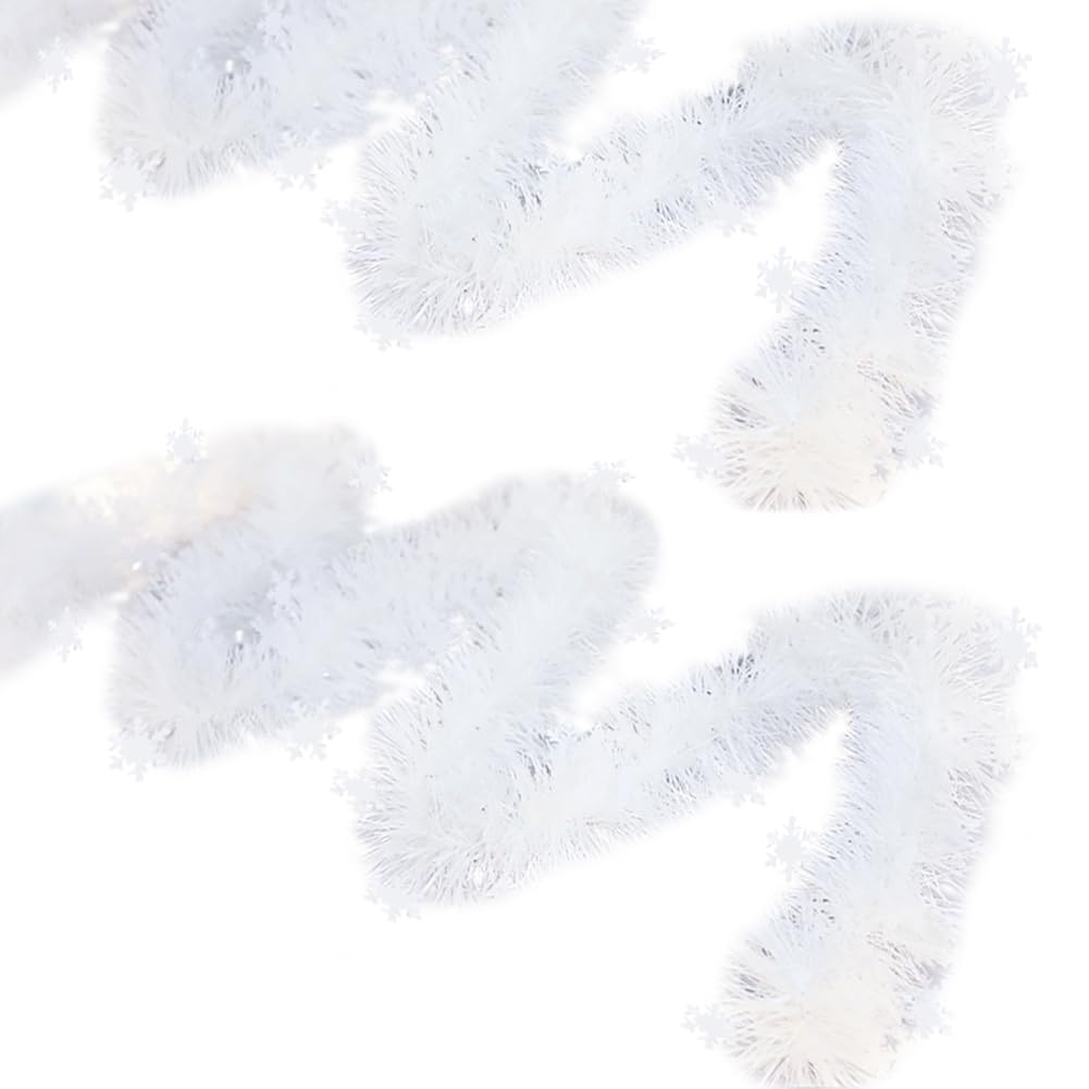 UUYYEO 2 Pcs Christmas Tinsel Garland - White Snowflake Metallic Xmas Winter Wedding Decorations for Christmas Tree