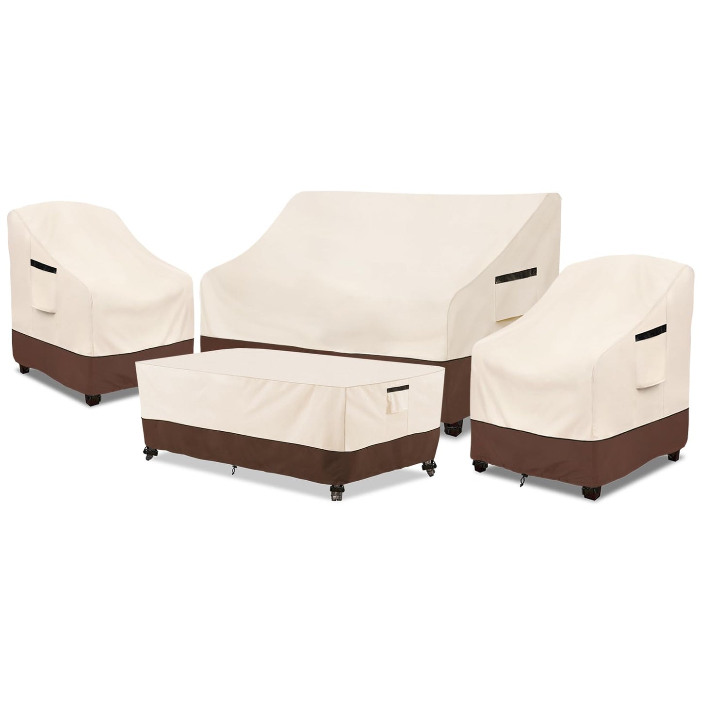 Rileytee Outdoor Furniture Set Cover, 4 Pcs 600D Heavy Duty 100% Waterproof Patio Furniture Covers,Fit Patio Loveseat,2 Chair and Coffee Table (Beige & Brown,Small)