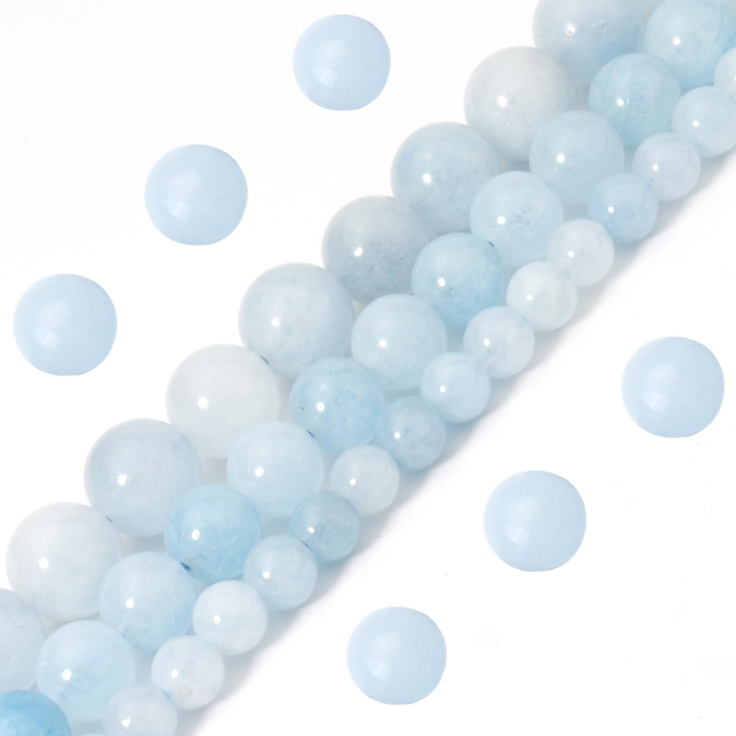 Siomia 60pcs 6mm Natural Blue Aquamarine Gemstone Beads Energy Healing Crystal Round Loose Stone Beads for Jewelry Making, DIY Bracelets Necklaces