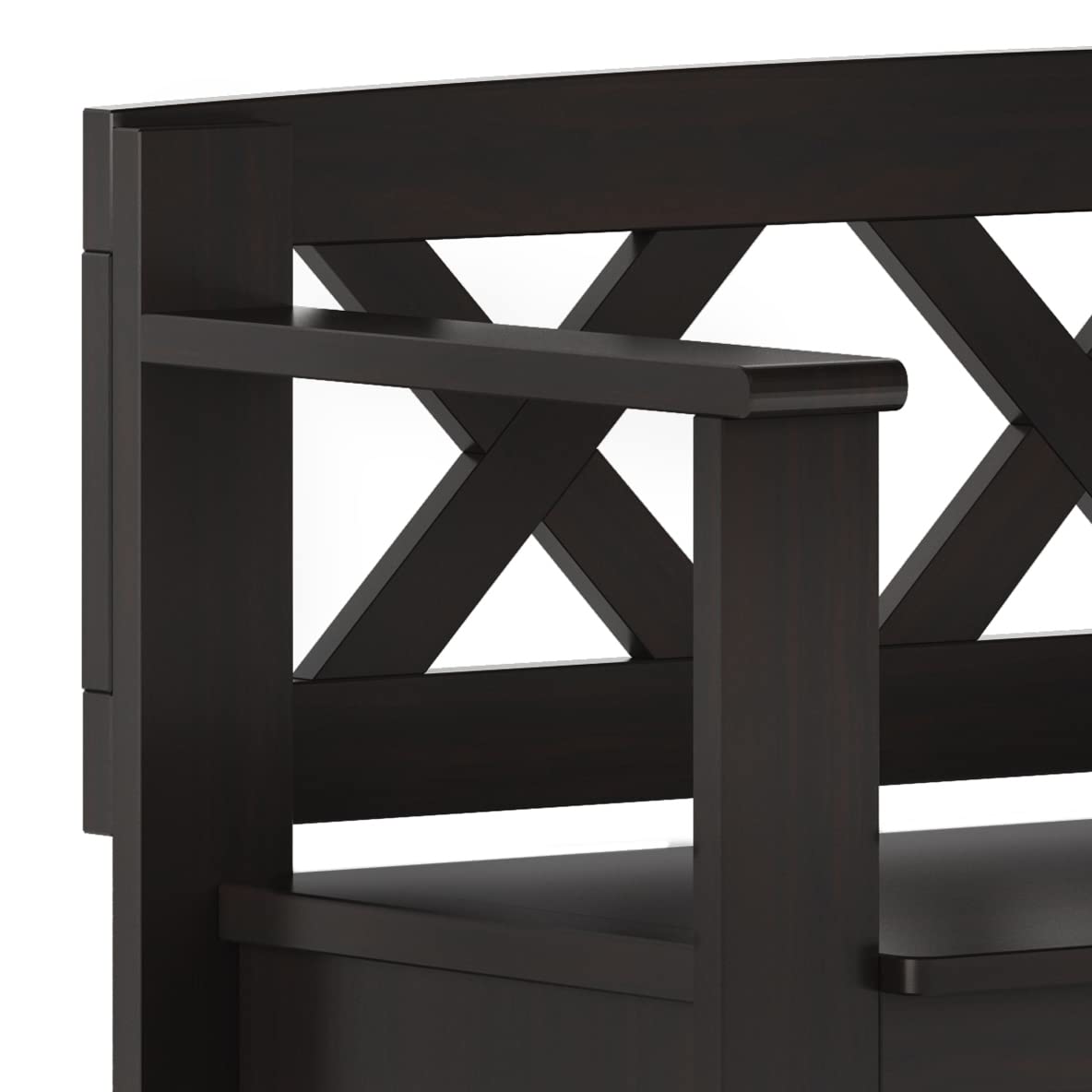 SIMPLIHOME Amherst Entryway Storage Bench - 36 inch Wide Solid Wood Hallway Bench in Hickory Brown, Transitional Bench for Entry or Mudroom with Lift-Up Lid, Storage Compartments and X-Back Detail
