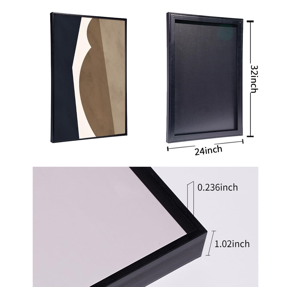 Abstract Framed Canvas Prints,Geometric Wall Art,Black White Brown Decorative,Large 24" X 32"X 3 Panel Modern Wall Decor for Living Room Bedroom Bathroom Hotel Kitchen Bar Office Entryways Wall Décor
