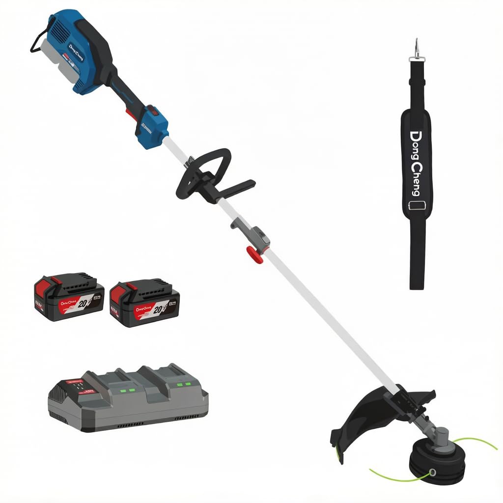 DongCheng Brushless String Trimmer, 6000RPM, 40V Cordless String Trimmer with Comfortable Shoulder Strap, 15" Weed Wacker, 2 x 4.0Ah Batteries & Fast Charger