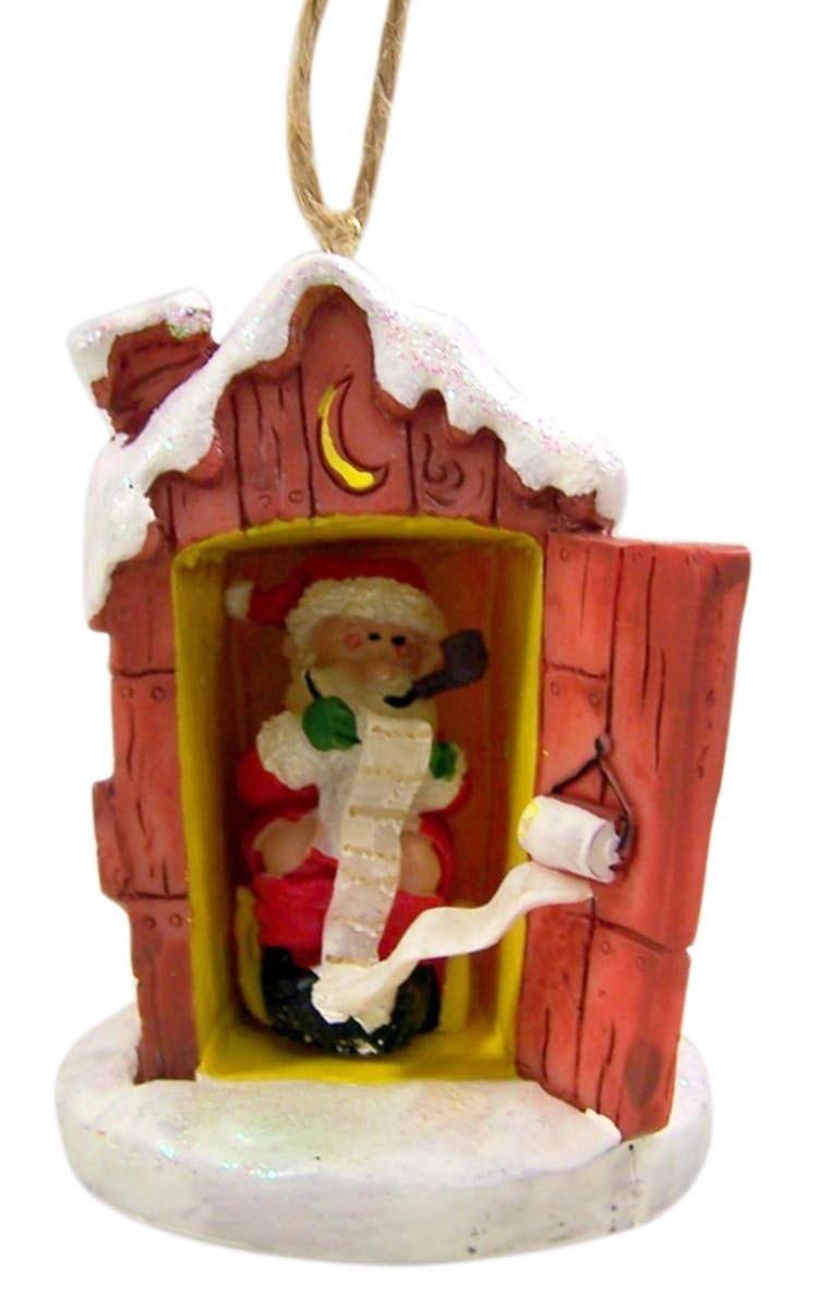 Cape Shore Santa in Outhouse Making His List Resin Christmas Ornament