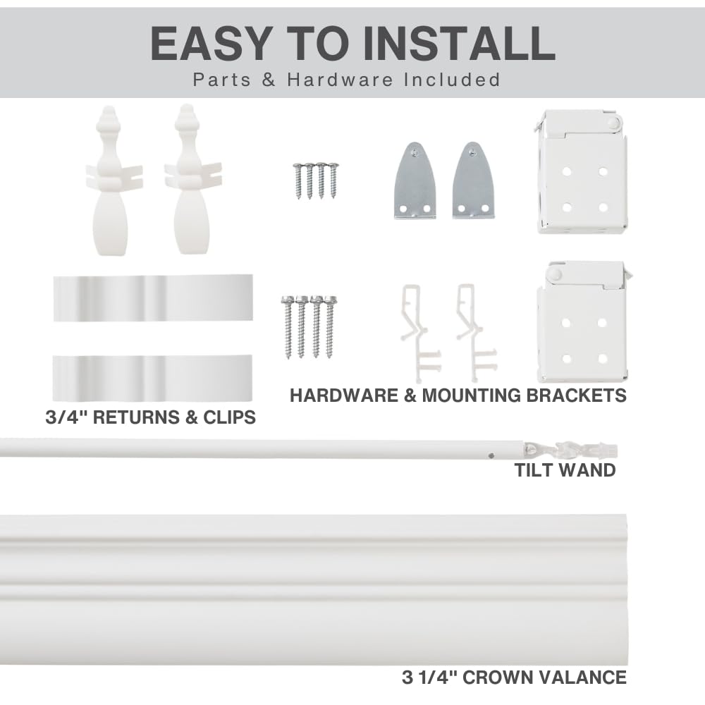 Lotus & Windoware Cordless, 2 Inch Faux Wood Blind, 34" Wide x 60" Long, Window Blinds, Blinds & Shades, Blinds for Indoor Windows, Embossed, Bright White