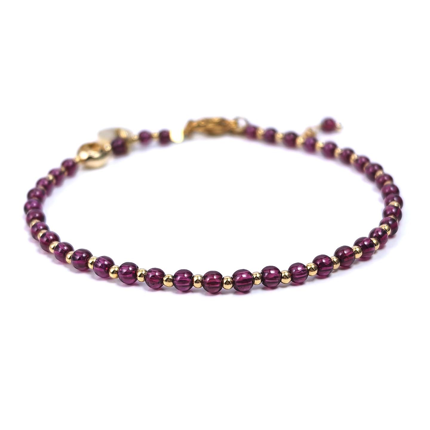 Morchic 3mm Purple Garnet Quartz Natural Gemstone Beaded Bracelet for Women, Dainty Charm Jewelry, Adjustable 7.1-8.6", Ideal Birthday Holiday Gift