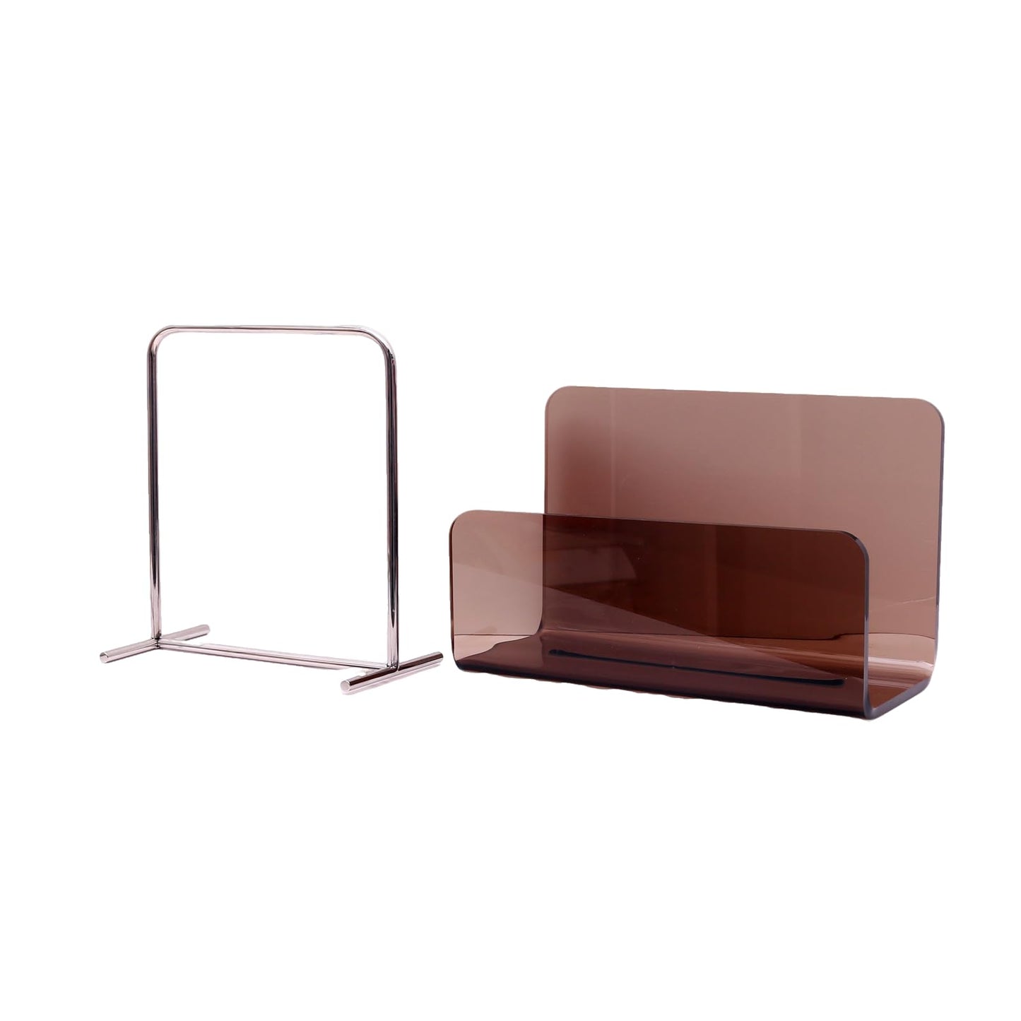 brilliant choice Magazine Holder, Brown Clear Acrylic with Stainless Steel Handle, Tabletop Display Stand