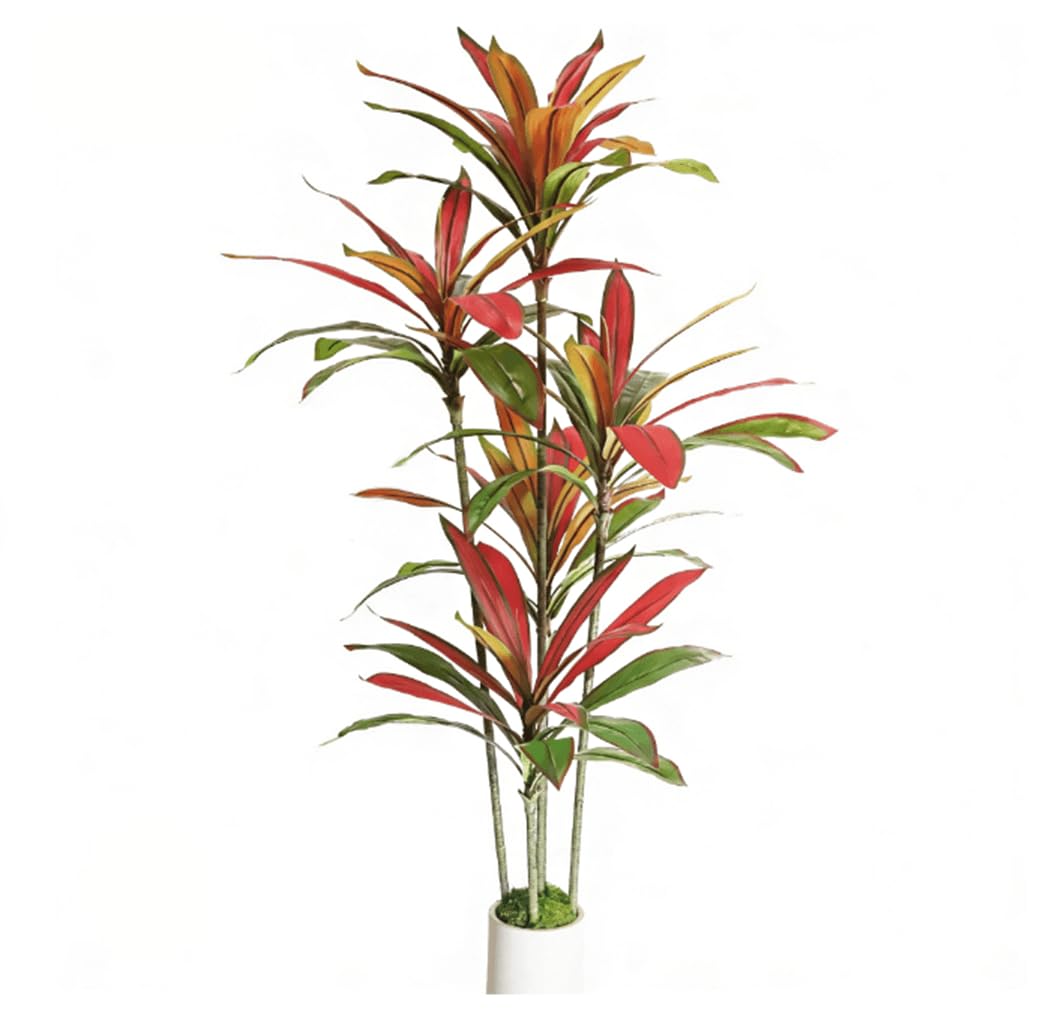 Artificial Dracaena Tree Red 5FT - Faux Trees Indoor with Natural Leaver and Resin Trunk- Large Floor Fake Trees for Living Room, Office Decor