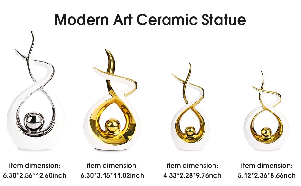 Querro Modern Abstract Ceramic Statue - Elegant White & Gold Decor for Home Living Room, Dining Table Centerpiece & Office Shelf | Luxury Aesthetic Sculpture (Large)