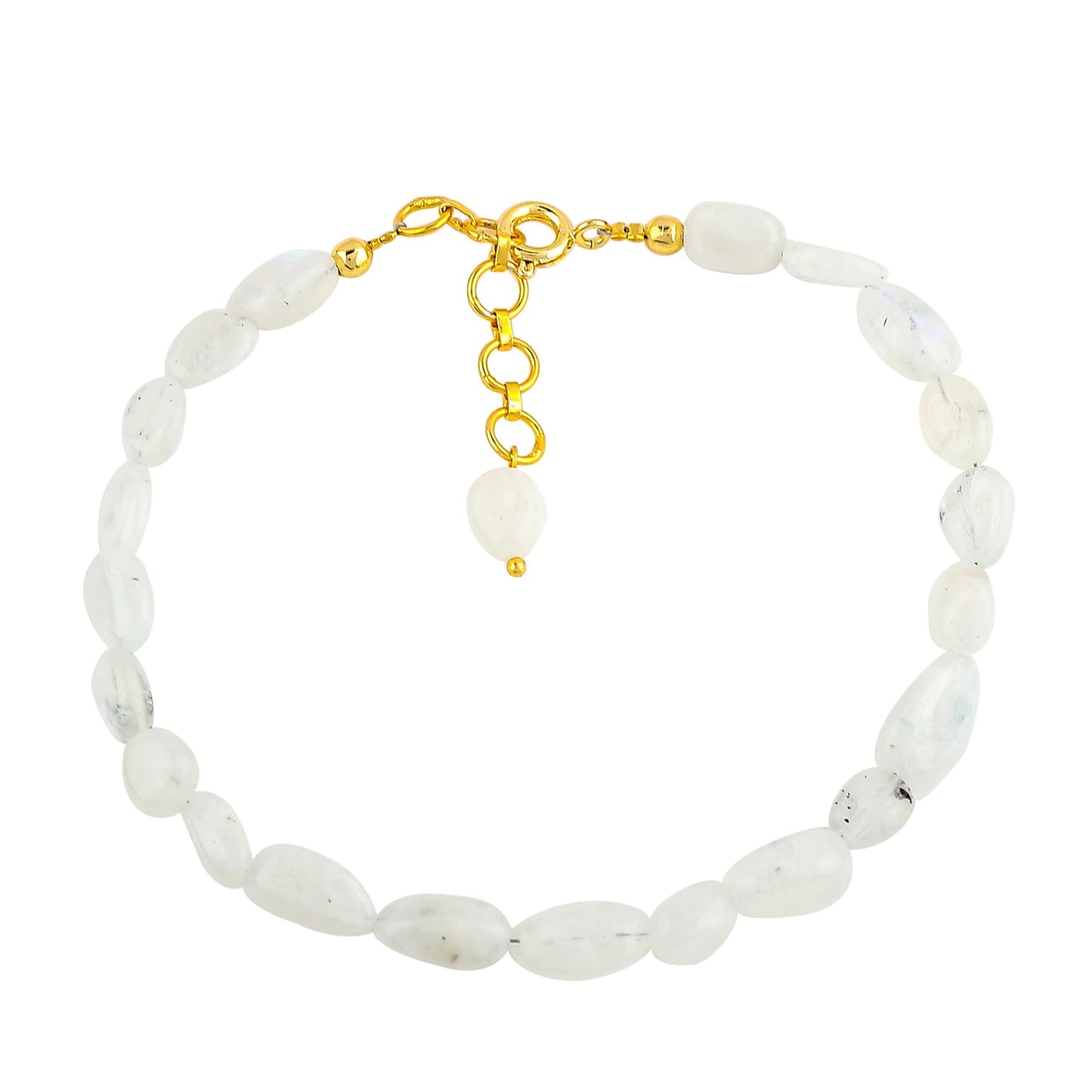 GEMSYMPHONY Rainbow Moonstone Gemstone Tumble Bracelet – Hypoallergenic Gold Plated Chain, 7+1 Inch Adjustable, Spring Ring Clasp, Handmade Crystal Bracelet for Women, Natural Stone Healing Jewelry