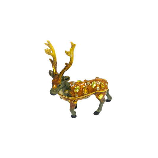 Cristiani Collezione Hand Crafted 14k Gold Plated Peweter Decorative Reindeer Figurine with Crystal Accents, Holiday Home Decor, ideal for Small Jewelry, Kids First Tooth
