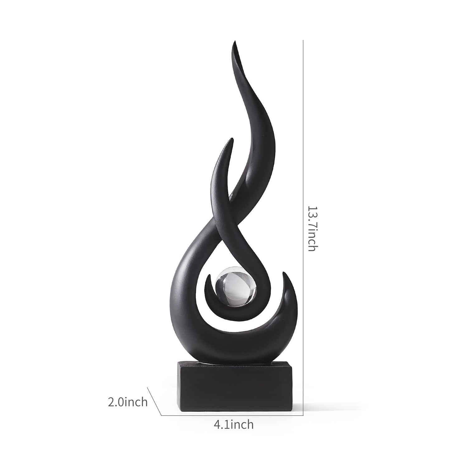 AWNR Modern Black Sculpture Decor: Flame Statue with Glass Ball Resin Abstract Art Figurines Unique Centerpiece for Living Room TV Stand Coffee Table Office Decor